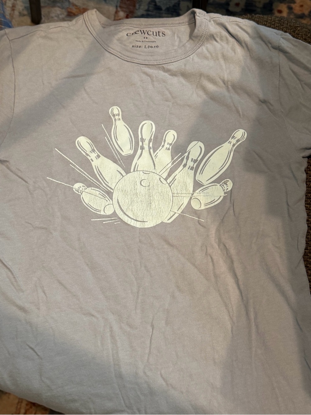 crewcuts gray tee with white bowling graphic
